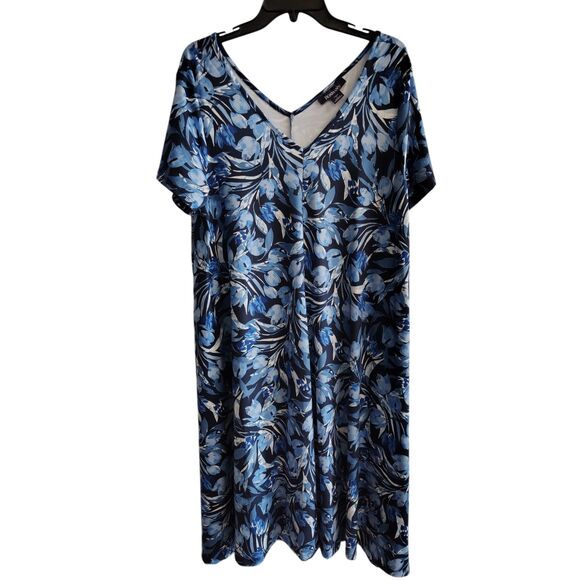 Roaman's Women's Plus Size Blue Ultrasmooth Plus Size‎ V-Neck Swing Dress 14/16 - Picture 2 of 7